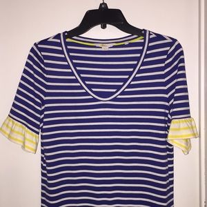 Boden knit stripe dress with flounce sleeves